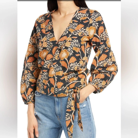 FAHERTY Seraphina Avignon Floral Twill Wrap Blouse Size S - Picture 1 of 9